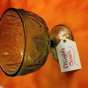 FTD 1978 Green Glass Pedestal Candy Dish Vintage